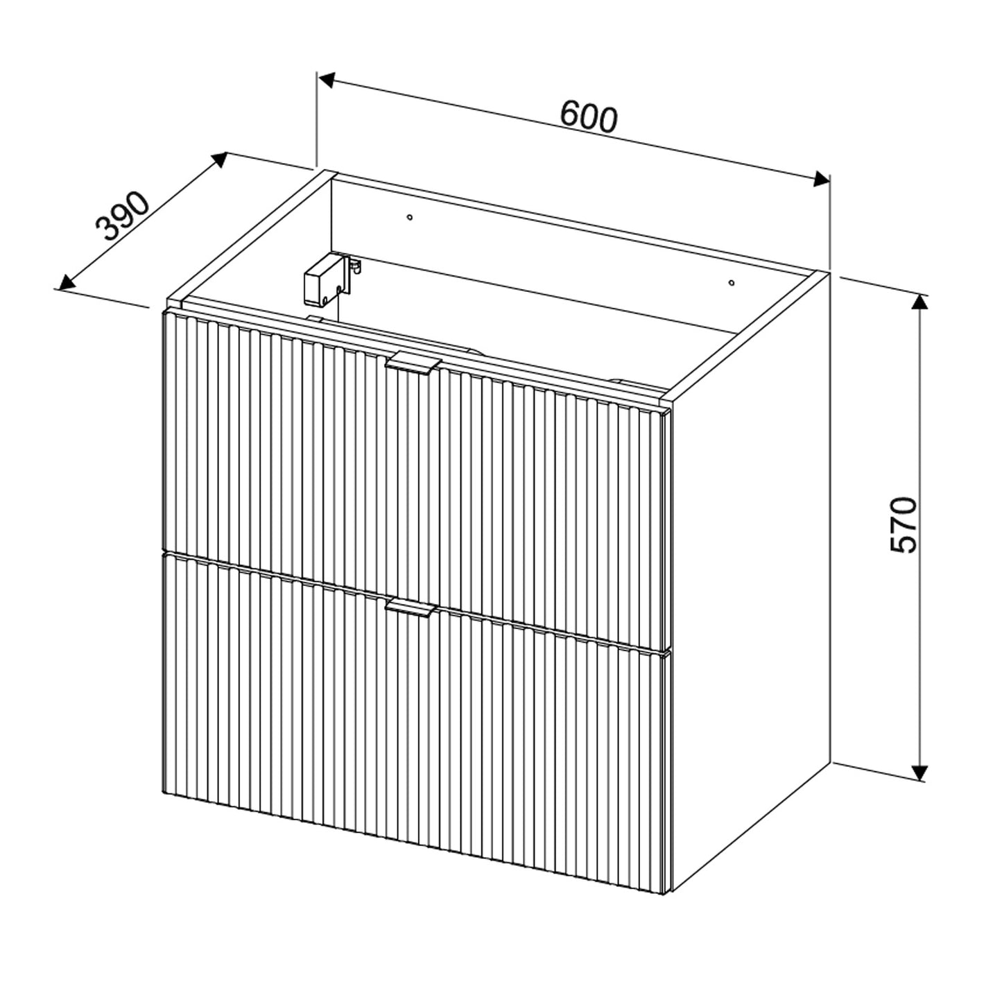 Line Reed 2 Drawer Bathroom Cabinet Vanity Unit 60cm with Built-In Basin - Sage