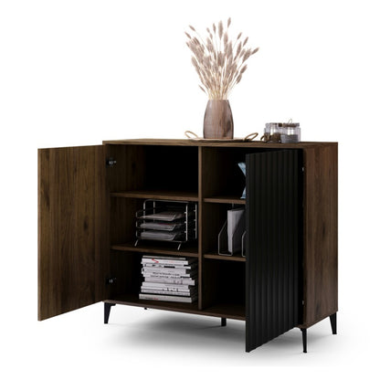 Rimini Premium 2 Door Textured Sideboard Cabinet – Elegant Walnut / Black