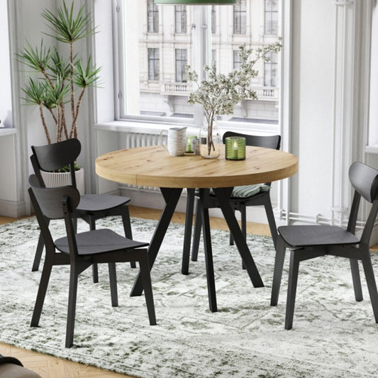 Expanso Round Extendable Dining Table with Y-Legs Loft - Artisan Oak / Black