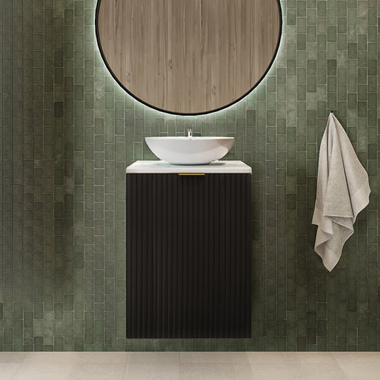 Flow 1 Door Fluted Bathroom Vanity Cabinet with Worktop 40cm - Black
