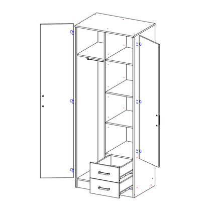 Tilly 2 Door Minimalist Style Mirrored Wardrobe with Drawers 80cm - Artisan Oak