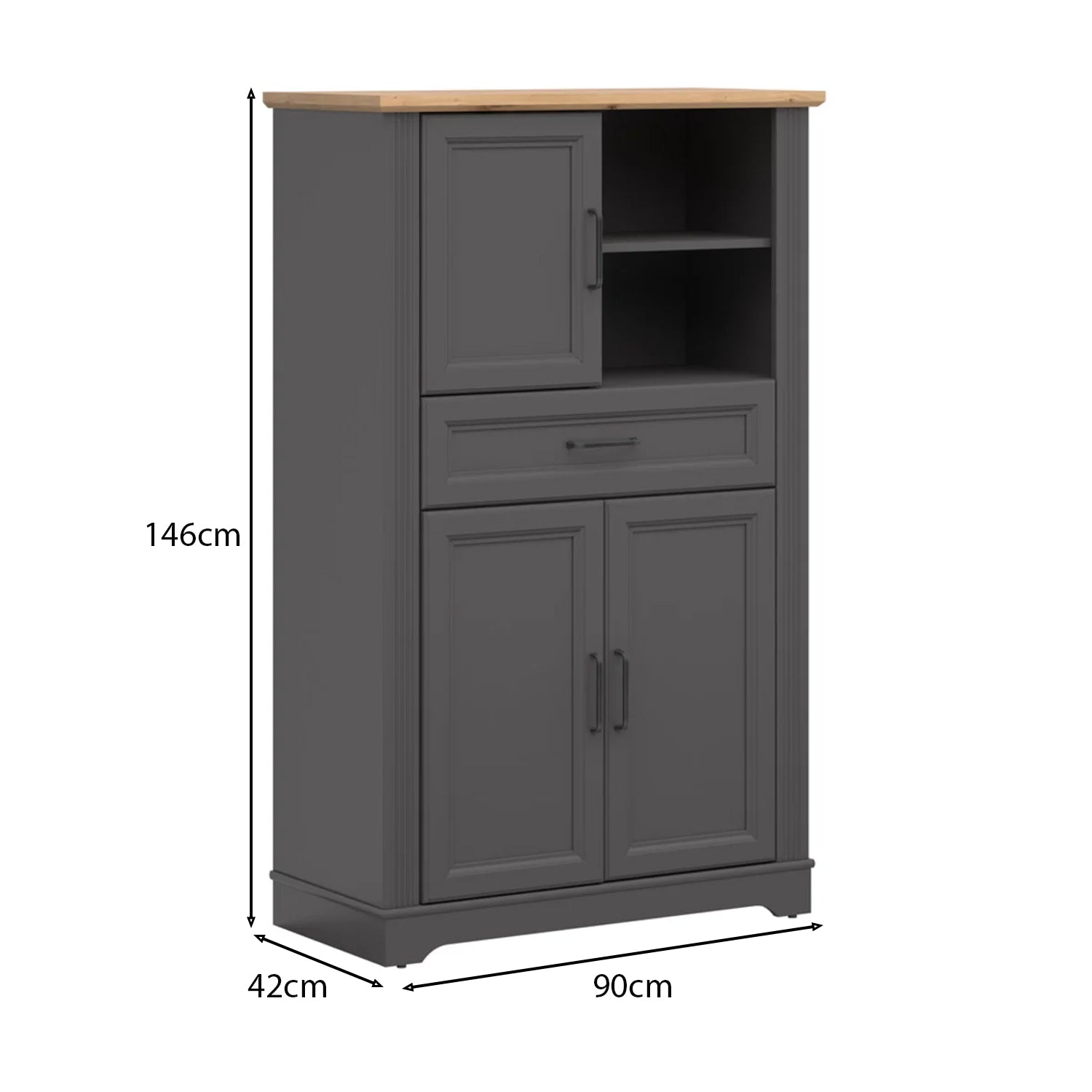 Toya Tall Storage Cabinet with Cupboards, Drawer, Shelves - Graphite / Artisan Oak