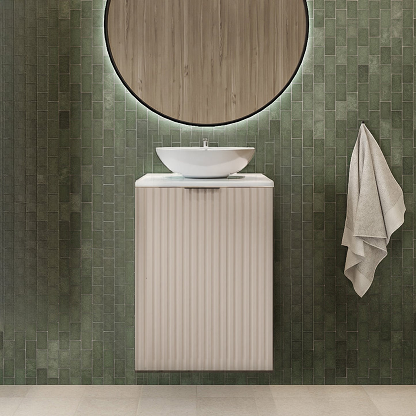 Flow 1 Door Fluted Bathroom Vanity Cabinet with Worktop 40cm - Cashmere