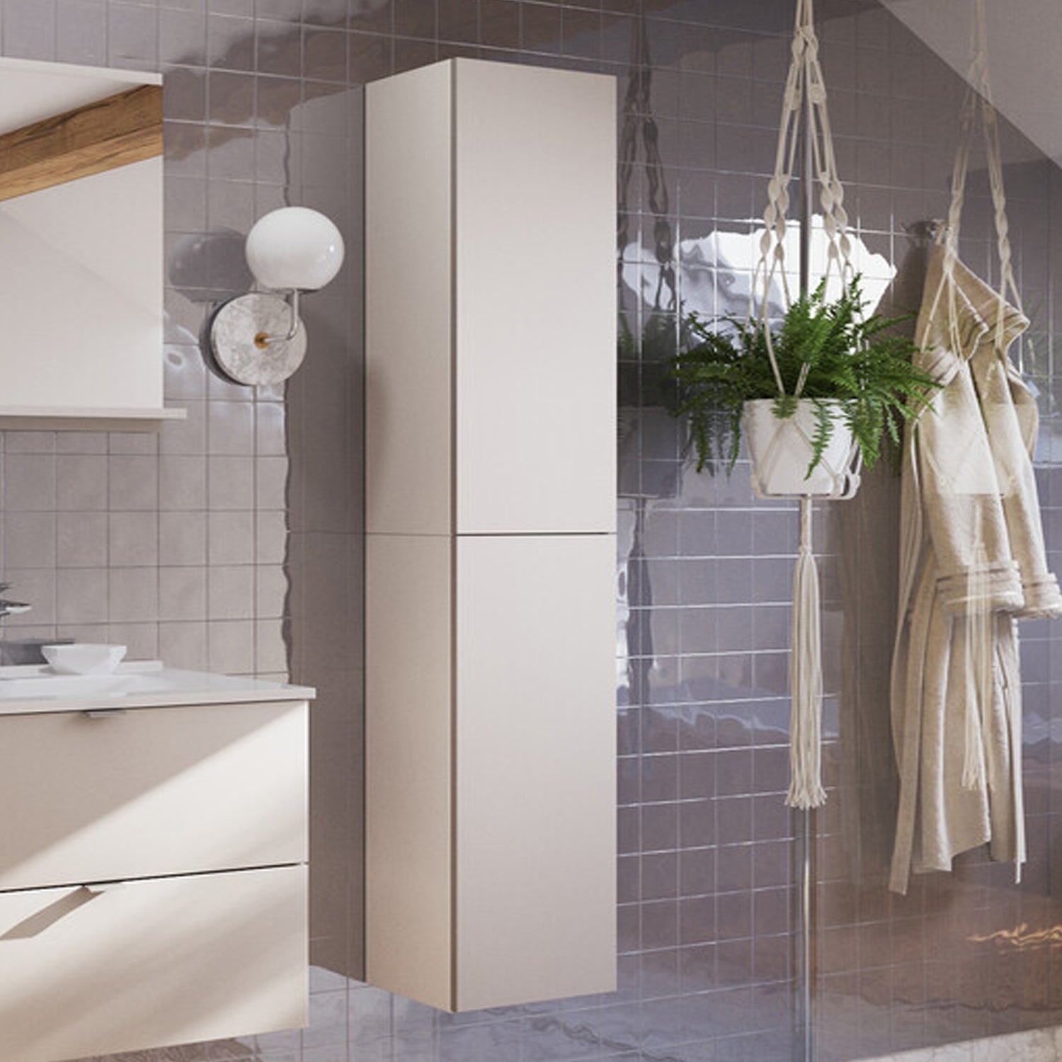 Dalia Bathroom Set 80cm with Basin and Tall Unit - Cashmere