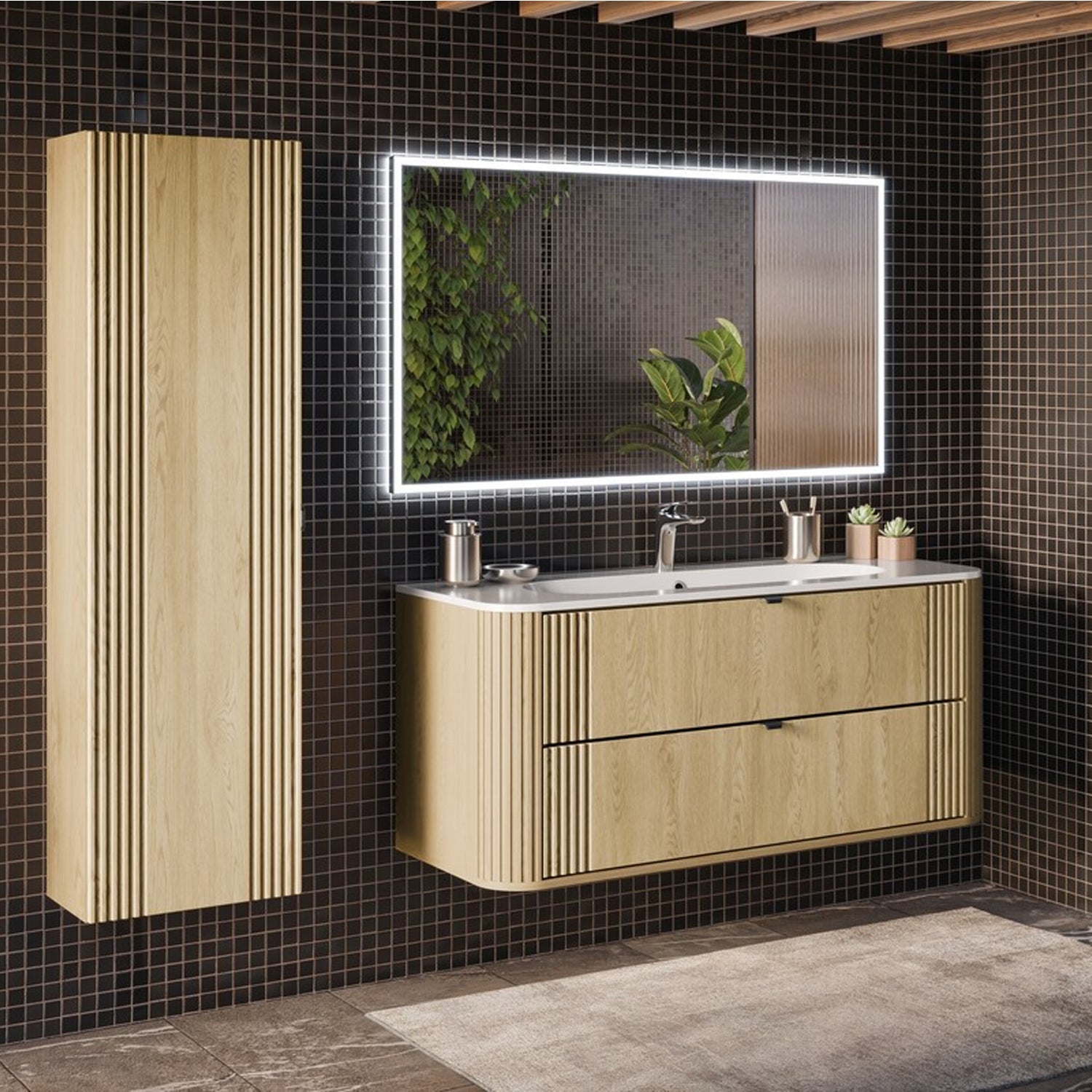 Ovalia Bathroom Set 120cm with Basin and Tall Unit - Cremona