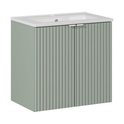 Line Reed 2 Door Bathroom Cabinet Vanity Unit 60cm with Built-In Basin - Sage