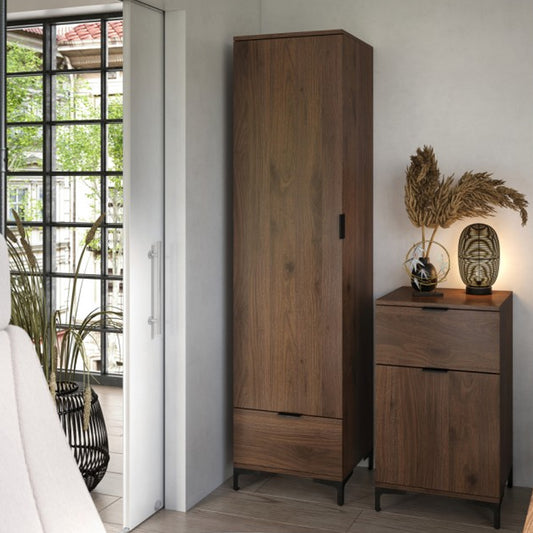 Lana Modern Tall Cabinet with Door and Drawer – Elegant Walnut