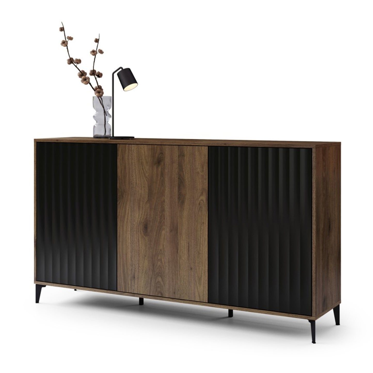Rimini Premium 3 Door Sideboard with Textured Fronts - Elegant Oak / Black