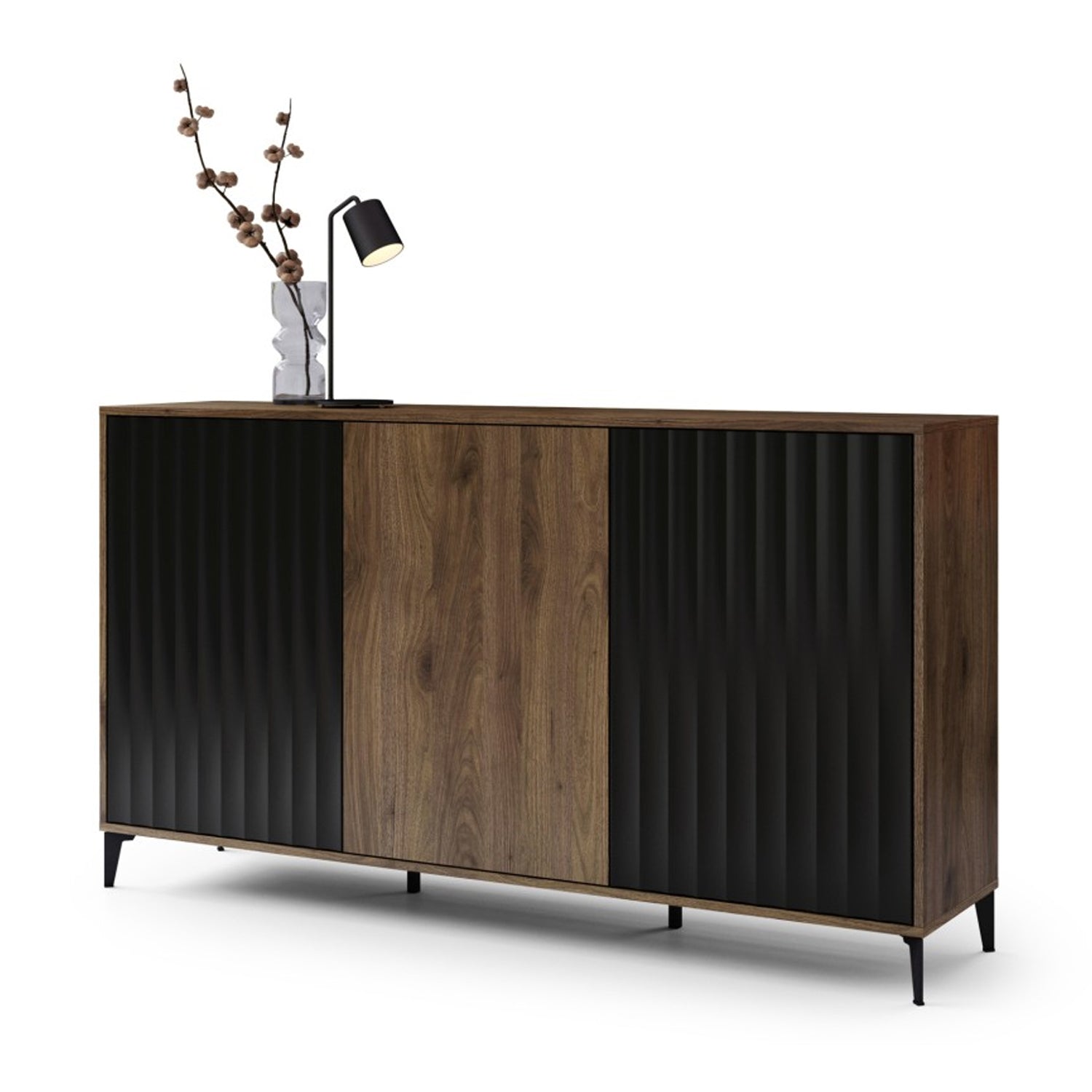 Rimini Premium 3 Door Sideboard with Textured Fronts - Elegant Oak / Black