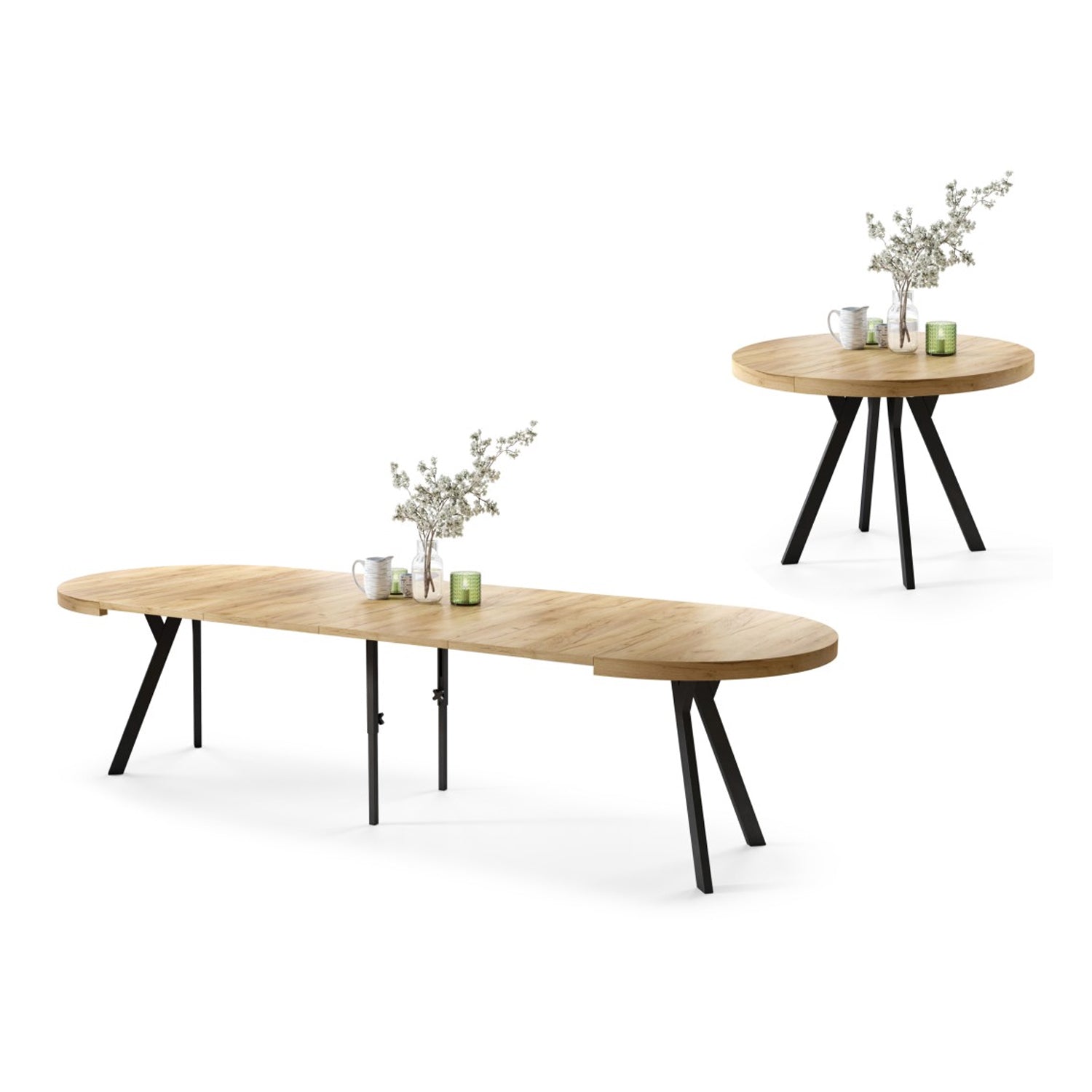 Expanso Round Extendable Dining Table with Y-Legs Loft - Gold Craft Oak / Black
