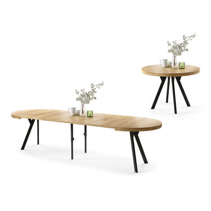 Expanso Round Extendable Dining Table with Y-Legs Loft - Gold Craft Oak / Black