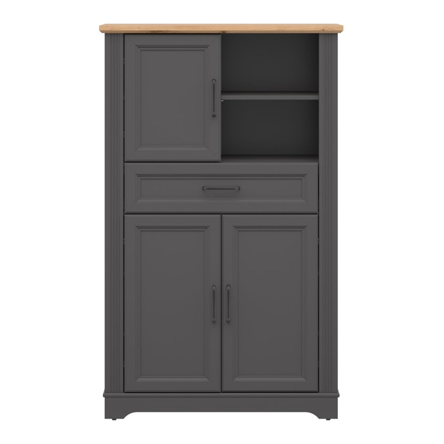 Toya Tall Storage Cabinet with Cupboards, Drawer, Shelves - Graphite / Artisan Oak