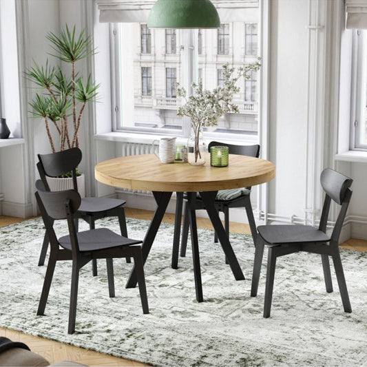 Expanso Round Extendable Dining Table with Y-Legs Loft - Gold Craft Oak / Black