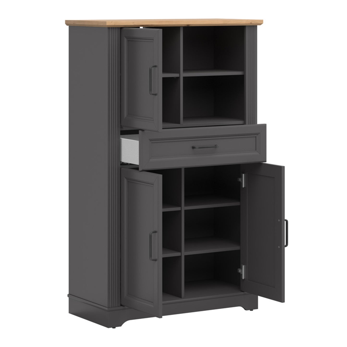 Toya Tall Storage Cabinet with Cupboards, Drawer, Shelves - Graphite / Artisan Oak