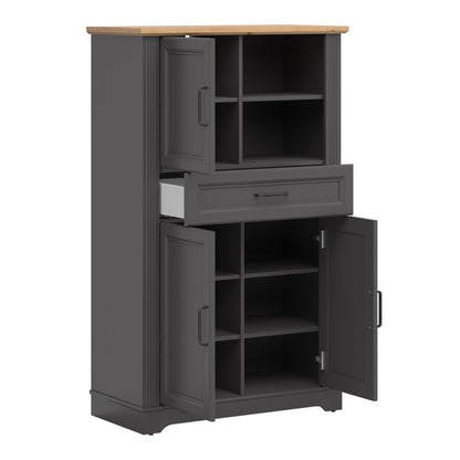 Toya Tall Storage Cabinet with Cupboards, Drawer, Shelves - Graphite / Artisan Oak