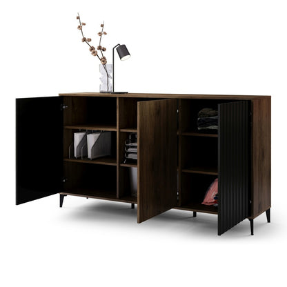 Rimini Premium 3 Door Sideboard with Textured Fronts - Elegant Oak / Black