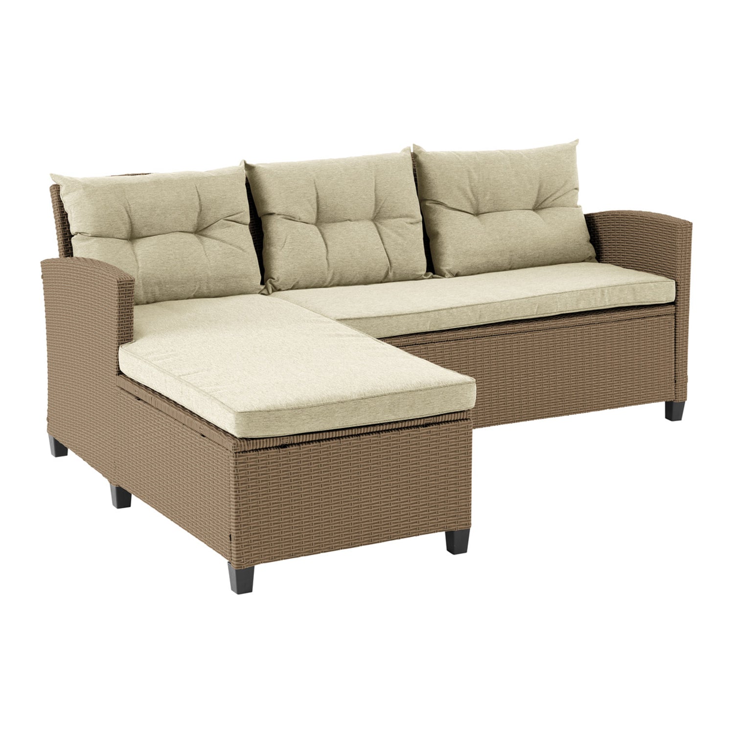 Bilbao Rattan Outdoor Corner Sofa Set with Coffee Table and Armchair - Brown / Beige