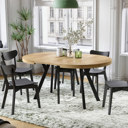 Expanso Round Extendable Dining Table with Y-Legs Loft - Gold Craft Oak / Black