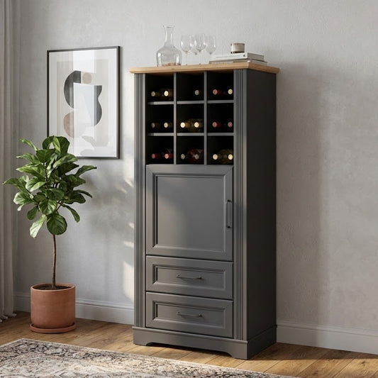 Toya Vertical Storage Cabinet with Open Shelves and Drawers - Graphite / Artisan Oak