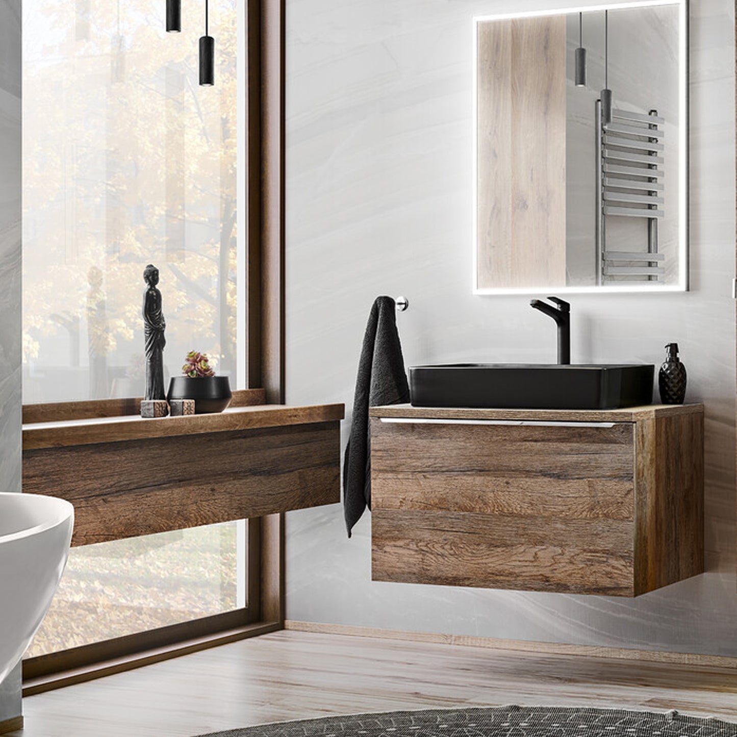 Santa Fe Bathroom Cabinet Vanity 80 cm with Basin - Dark Oak