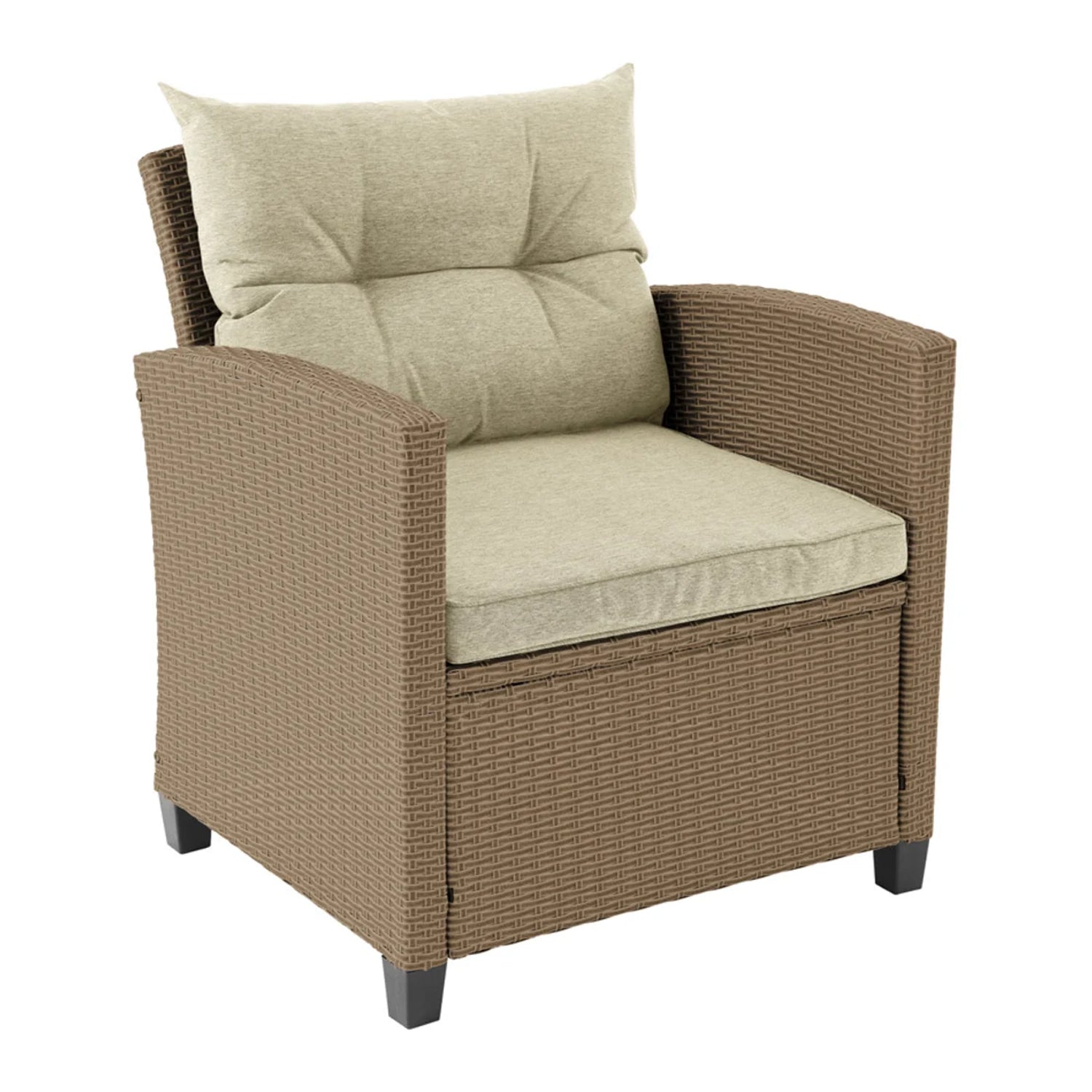 Bilbao Rattan Outdoor Corner Sofa Set with Coffee Table and Armchair - Brown / Beige