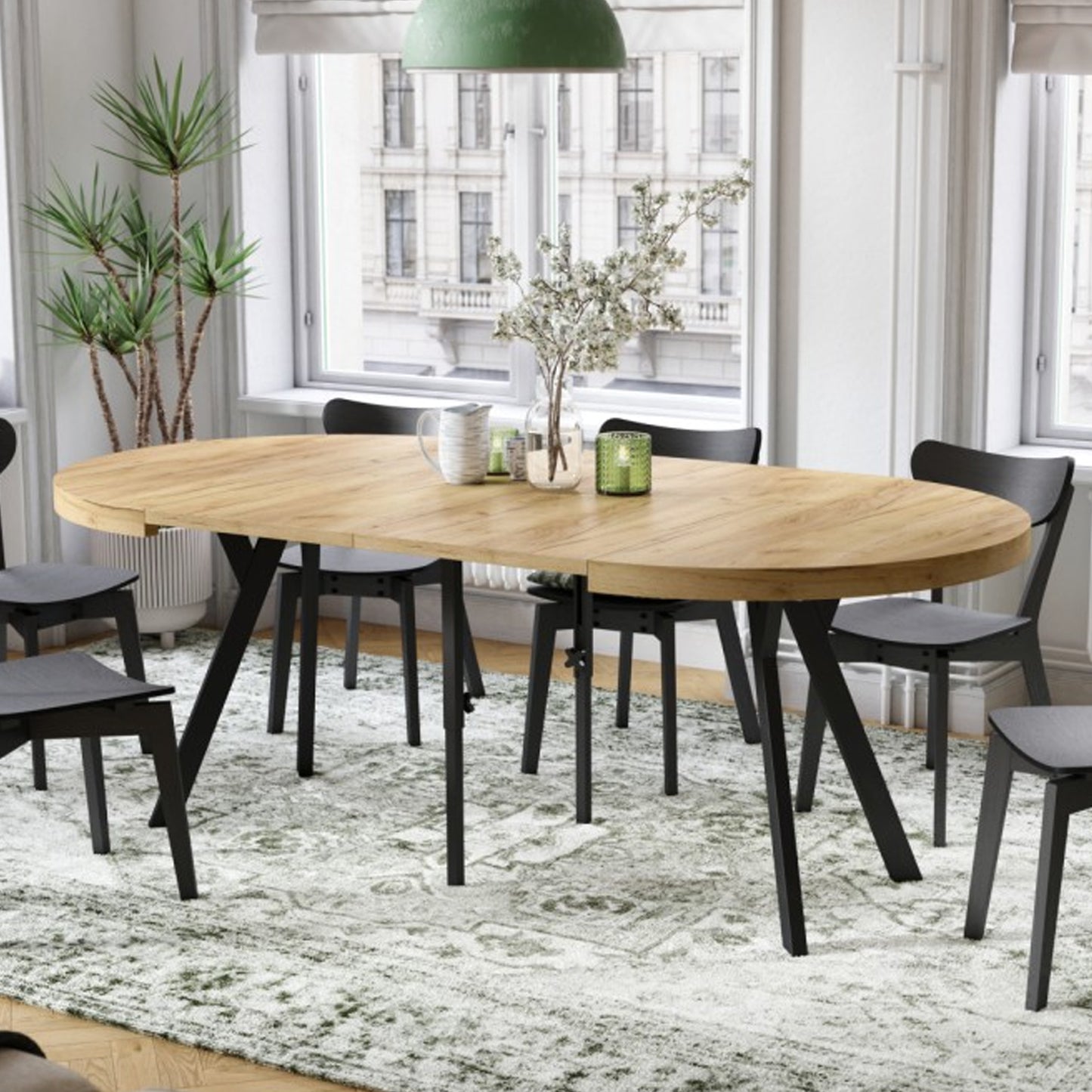 Expanso Round Extendable Dining Table with Y-Legs Loft - Gold Craft Oak / Black