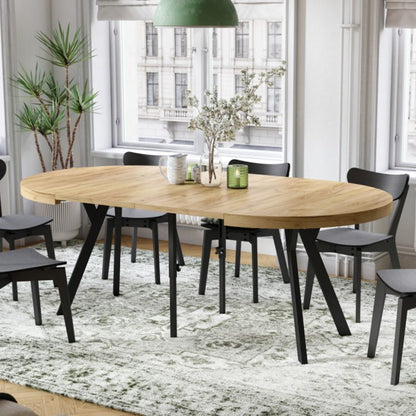 Expanso Round Extendable Dining Table with Y-Legs Loft - Gold Craft Oak / Black