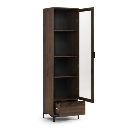 Lana Modern Display Cabinet with Glass Door and Drawer – Elegant Walnut