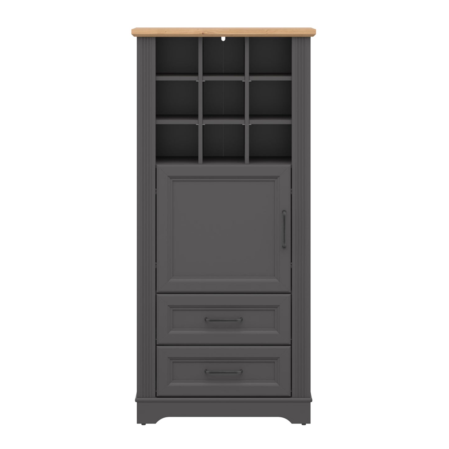 Toya Vertical Storage Cabinet with Open Shelves and Drawers - Graphite / Artisan Oak