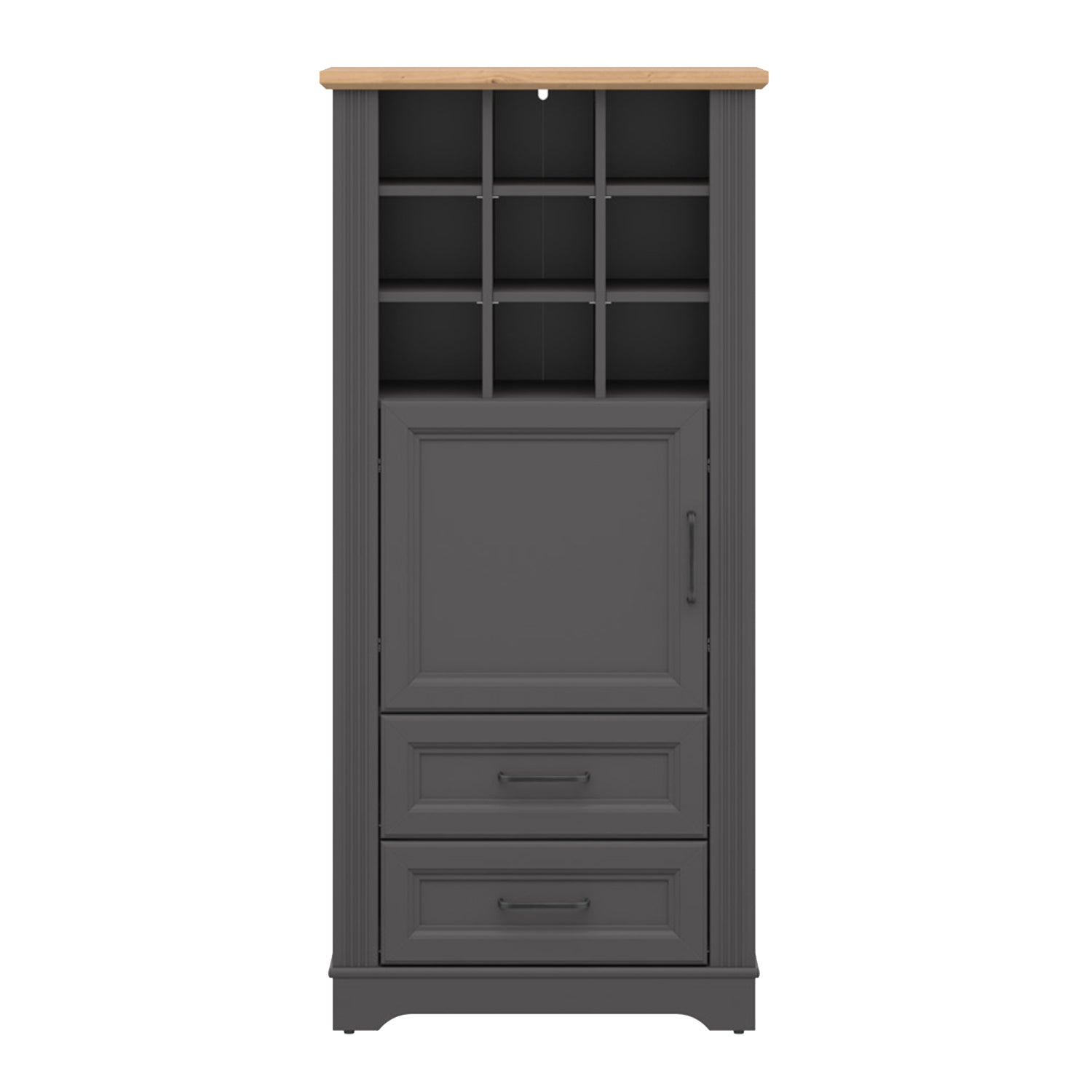 Toya Vertical Storage Cabinet with Open Shelves and Drawers - Graphite / Artisan Oak