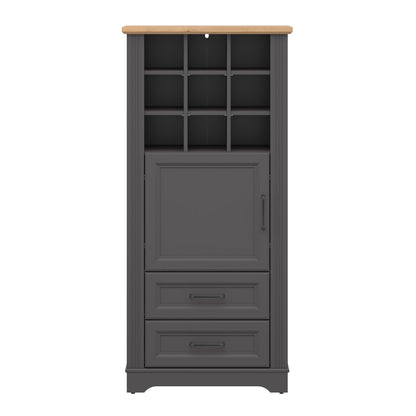 Toya Vertical Storage Cabinet with Open Shelves and Drawers - Graphite / Artisan Oak