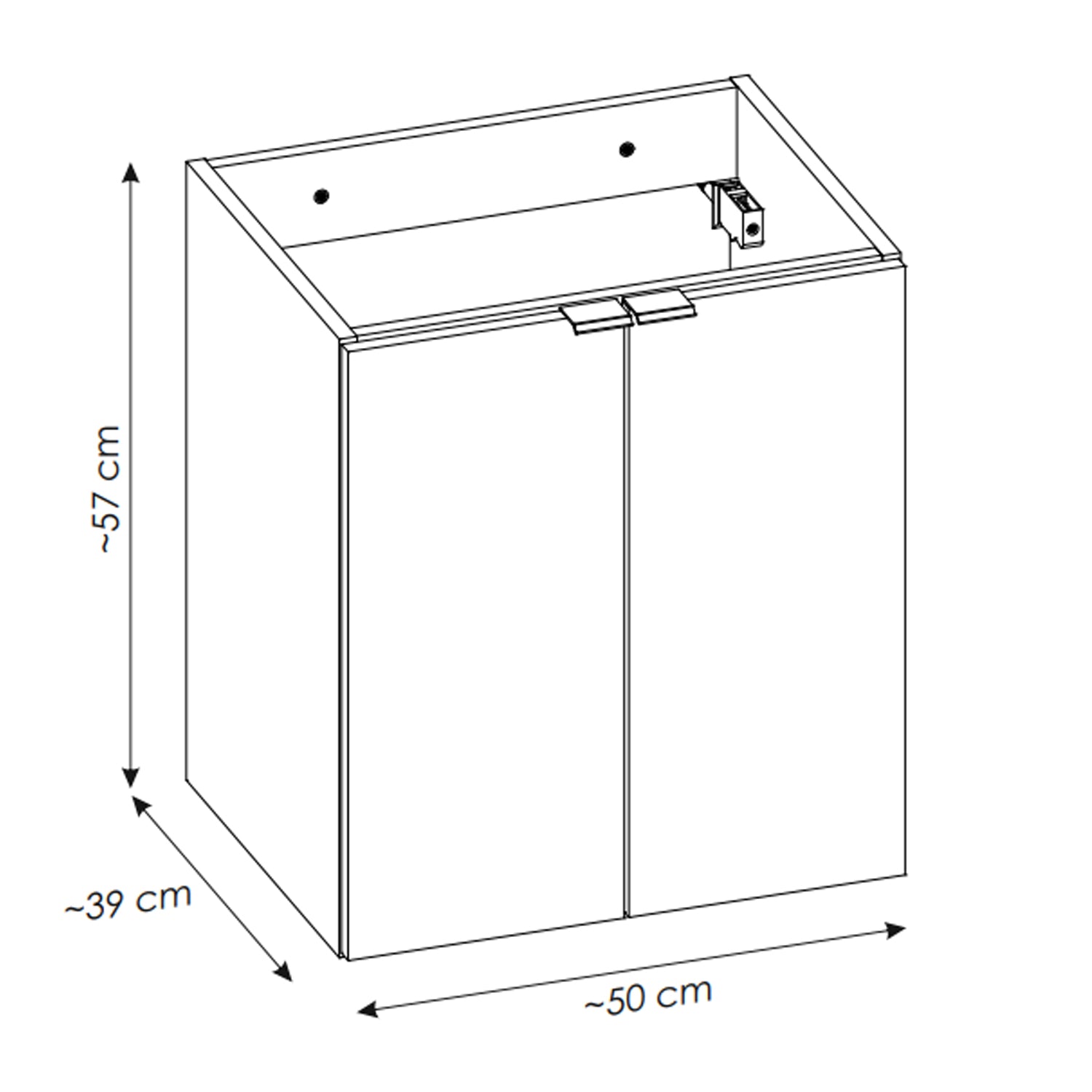 Dove 2 Door Bathroom Cabinet Vanity Unit with Built-In Basin 50cm - Evoke Oak