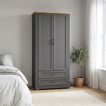 Toya Tall Storage Wardrobe with Drawers - Graphite / Artisan Oak