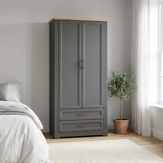 Toya Tall Storage Wardrobe with Drawers - Graphite / Artisan Oak