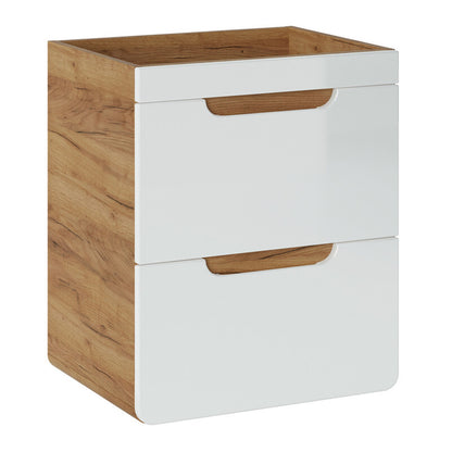 Aruba 2 Drawer Bathroom Cabinet Vanity Unit 50cm with Built-In Basin - Gold Craft Oak / White Gloss