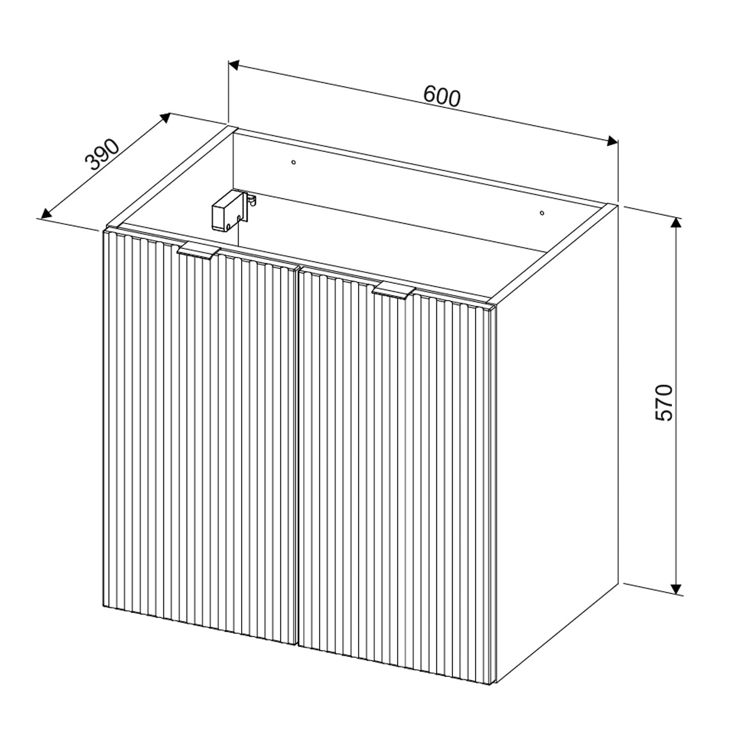 Line Reed 2 Door Bathroom Cabinet Vanity Unit 60cm with Built-In Basin - Sage