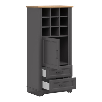 Toya Vertical Storage Cabinet with Open Shelves and Drawers - Graphite / Artisan Oak
