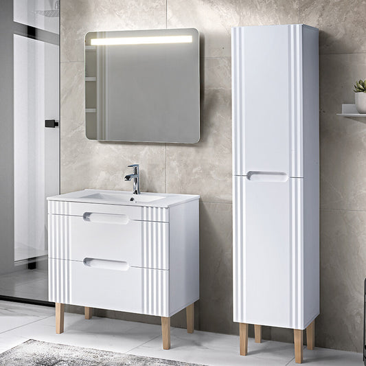 Fija Bathroom Cabinet Vanity Set 80 cm with Basin and Tall Unit - White