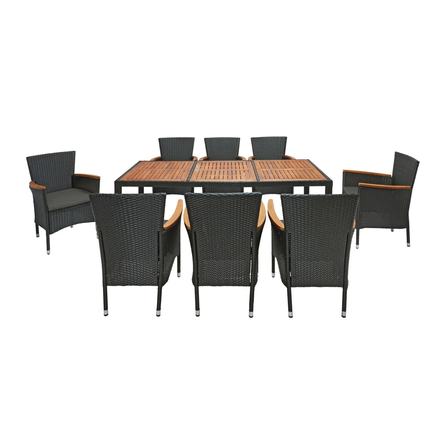 Kordoba Rattan Garden Furniture Set with Dining Table and 8 Chairs - Black / Oak