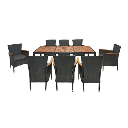 Kordoba Rattan Garden Furniture Set with Dining Table and 8 Chairs - Black / Oak