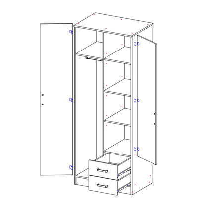 Tilly 2 Door Minimalist Style Mirrored Wardrobe with Drawers 80cm - Sonoma Oak