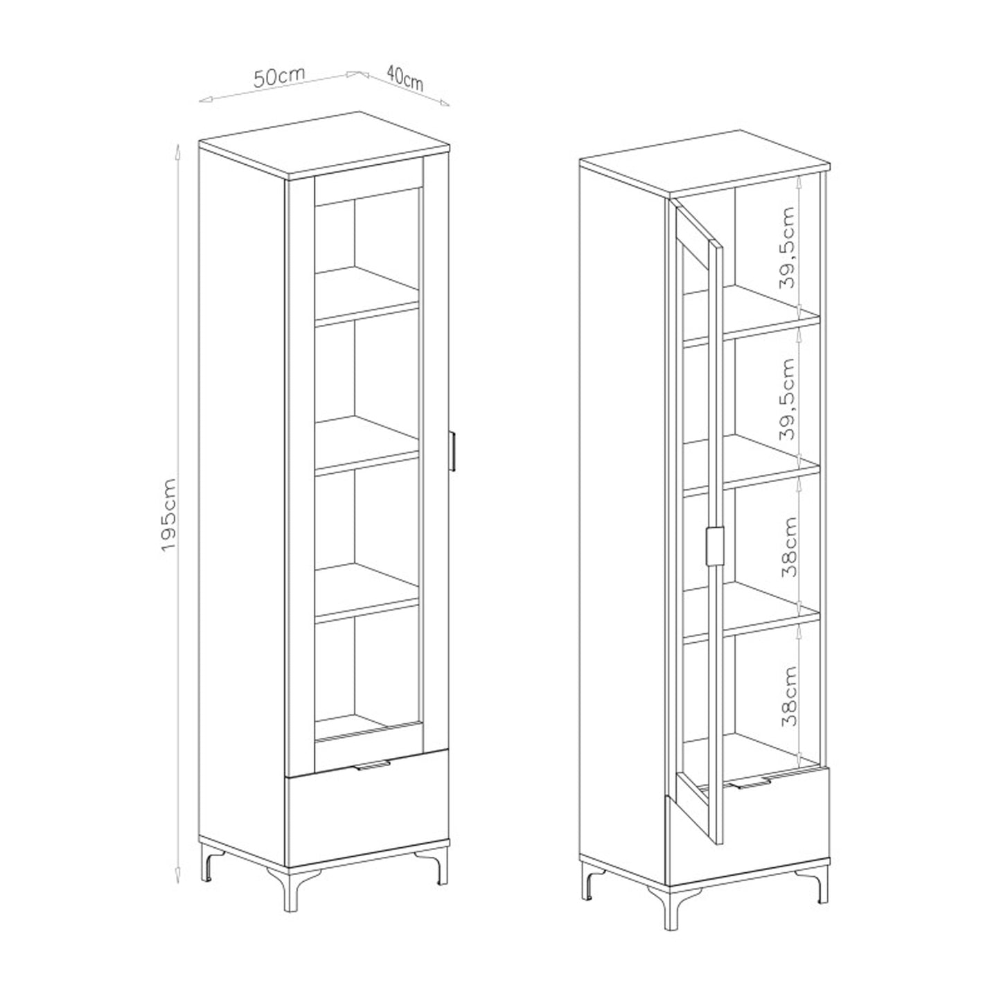 Lana Modern Display Cabinet with Glass Door and Drawer – Elegant Walnut