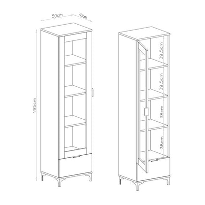 Lana Modern Display Cabinet with Glass Door and Drawer – Elegant Walnut