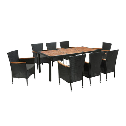 Kordoba Rattan Garden Furniture Set with Dining Table and 8 Chairs - Black / Oak