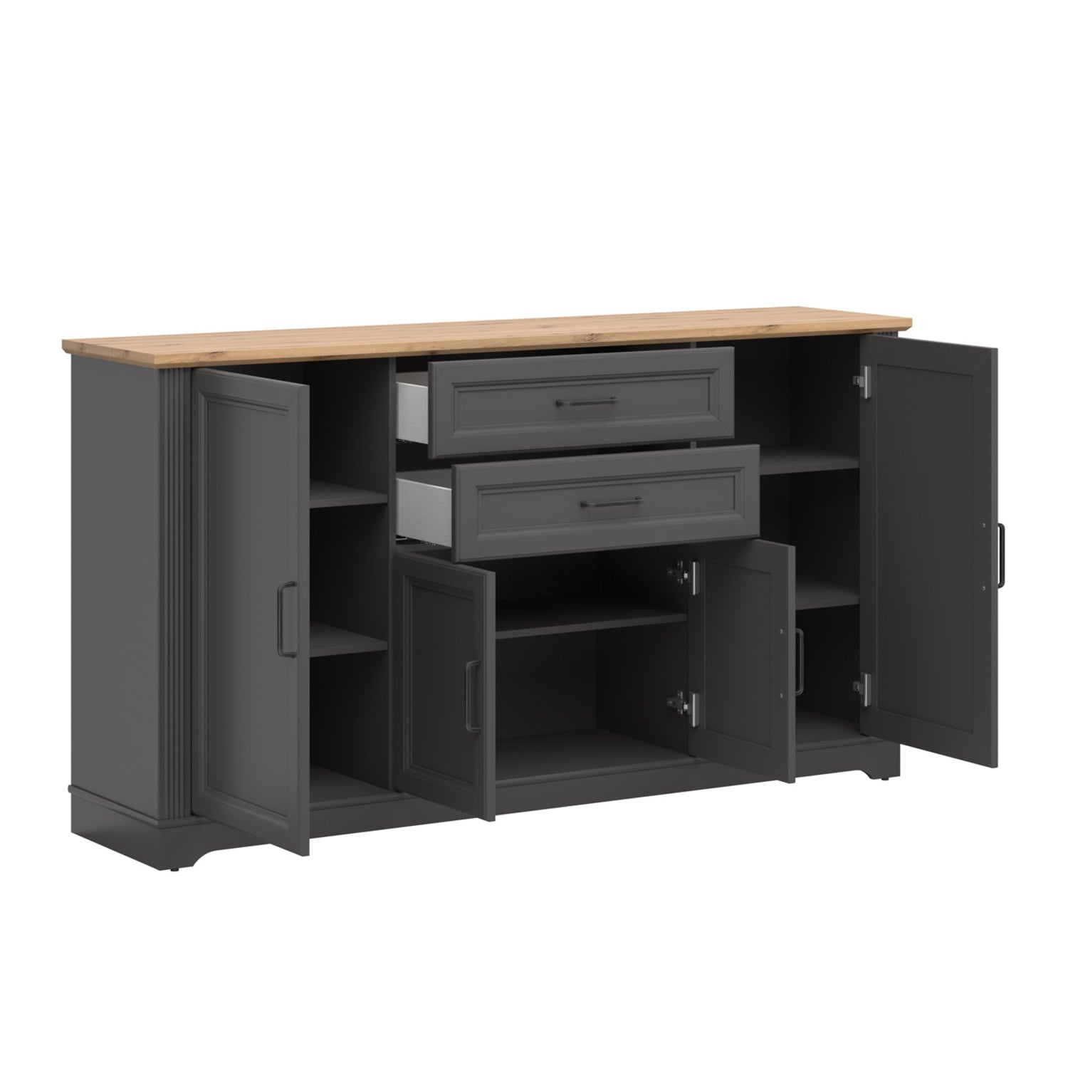 Toya Large Sideboard Cabinet with Drawers and Cupboards - Graphite / Artisan Oak