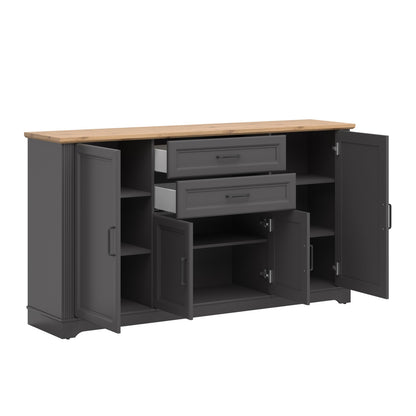 Toya Large Sideboard Cabinet with Drawers and Cupboards - Graphite / Artisan Oak