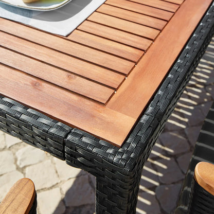 Kordoba Rattan Garden Furniture Set with Dining Table and 8 Chairs - Black / Oak