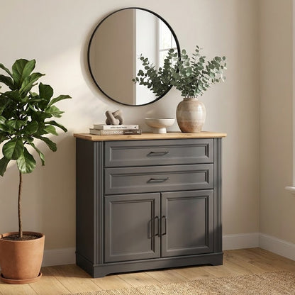 Toya Compact Sideboard Cabinet with Drawers and Cupboards - Graphite / Artisan Oak