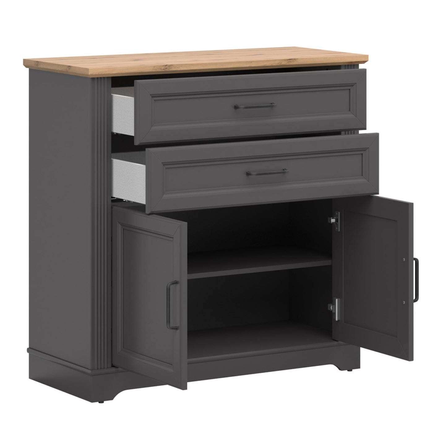 Toya Compact Sideboard Cabinet with Drawers and Cupboards - Graphite / Artisan Oak