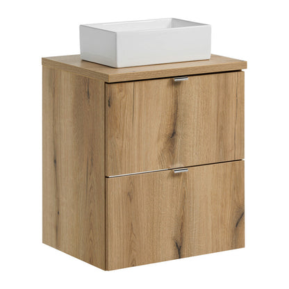 Dove 2 Drawer Bathroom Cabinet Vanity Unit with Rectangular Worktop Basin 50cm - Evoke Oak